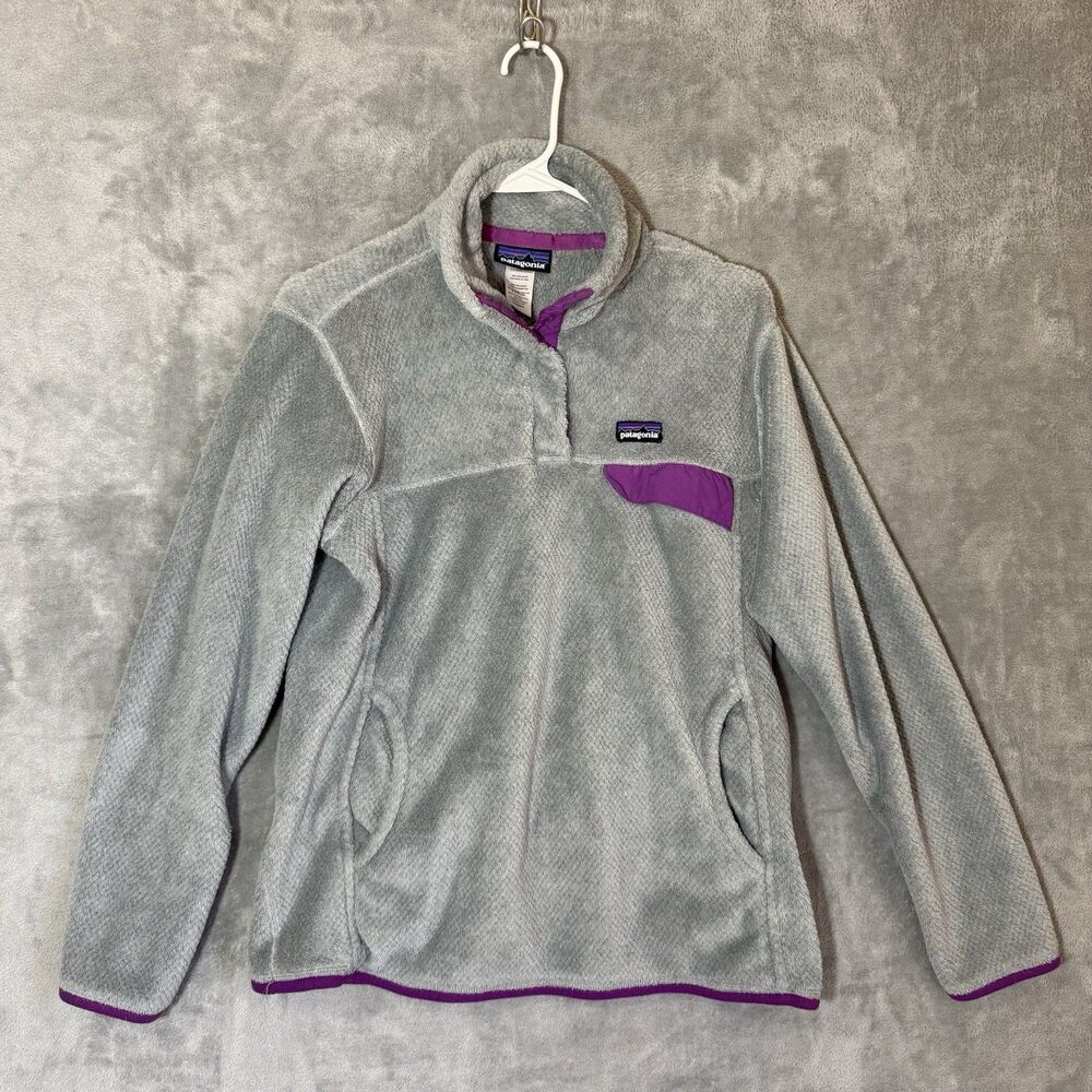 PATAGONIA Retool Snap-T Pullover Fleece L Jacket Light Gray Purple Pouch Pocket